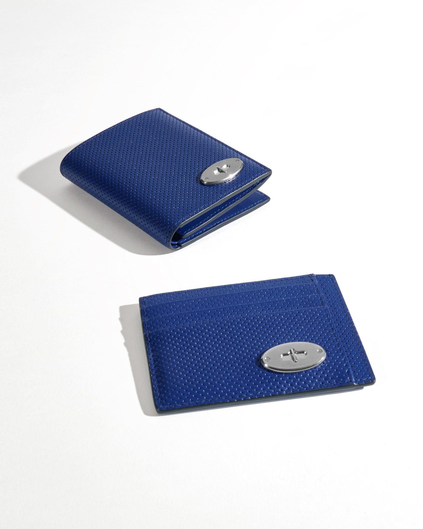 duo of mulberry trifold wallet and card holder in pigment blue